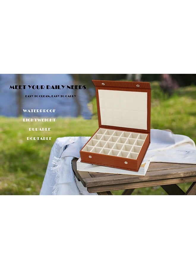 atorakushon atorakushon PU Leather 24 Grids Makeup Storage Box Travelling Vanity Jhumka Earrings Cosmetic Necklace Jewellery Wardrobe Organizer for Woman Brown  - Image 2