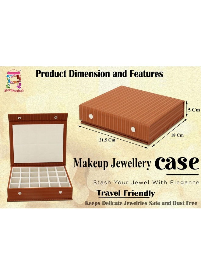 atorakushon atorakushon PU Leather 24 Grids Makeup Storage Box Travelling Vanity Jhumka Earrings Cosmetic Necklace Jewellery Wardrobe Organizer for Woman Brown  - Image 4