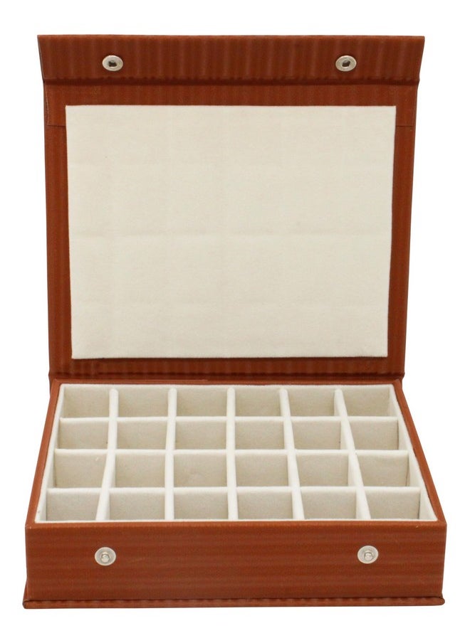 atorakushon atorakushon PU Leather 24 Grids Makeup Storage Box Travelling Vanity Jhumka Earrings Cosmetic Necklace Jewellery Wardrobe Organizer for Woman Brown  - Image 1