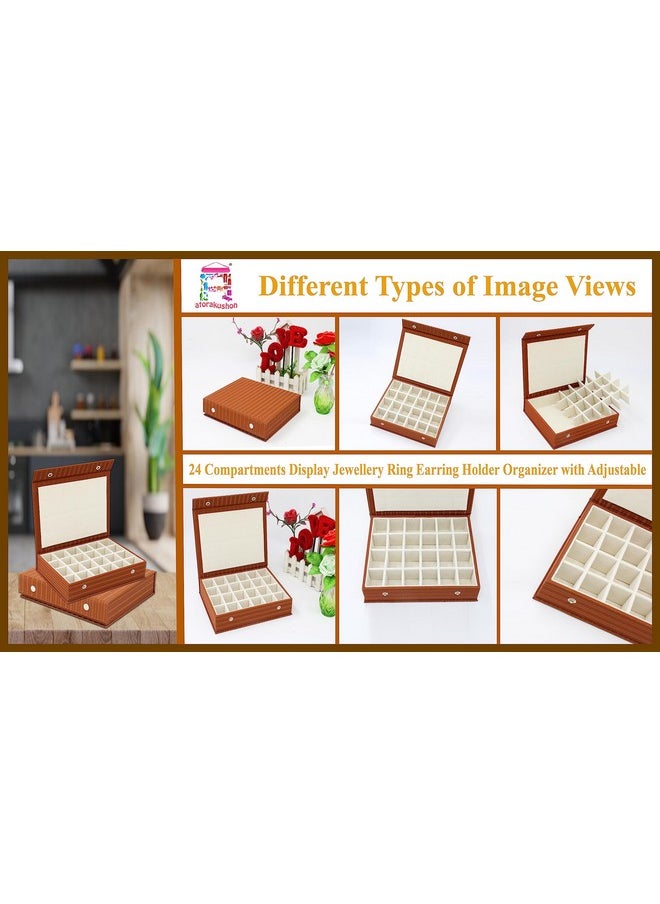 atorakushon atorakushon PU Leather 24 Grids Makeup Storage Box Travelling Vanity Jhumka Earrings Cosmetic Necklace Jewellery Wardrobe Organizer for Woman Brown  - Image 5