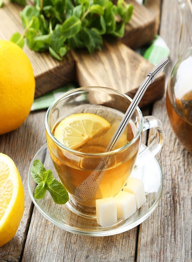 إستنك ماصة شرب يربا ماتي، ملعقة شرب قابلة لإعادة الاستخدام من الفولاذ المقاوم للصدأ، ماصة شرب يربا ماتي على شكل قرع، ملعقة مصفاة للشاي السائب والمشروبات القهوة، فضي - Image 2