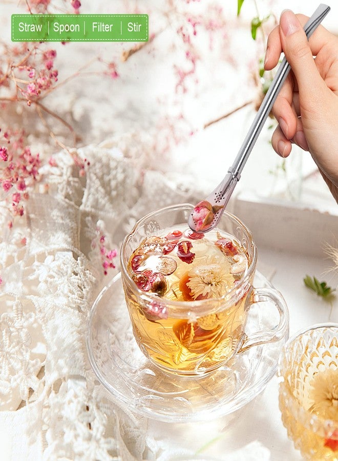 إستنك ماصة شرب يربا ماتي، ملعقة شرب قابلة لإعادة الاستخدام من الفولاذ المقاوم للصدأ، ماصة شرب يربا ماتي على شكل قرع، ملعقة مصفاة للشاي السائب والمشروبات القهوة، فضي - Image 5