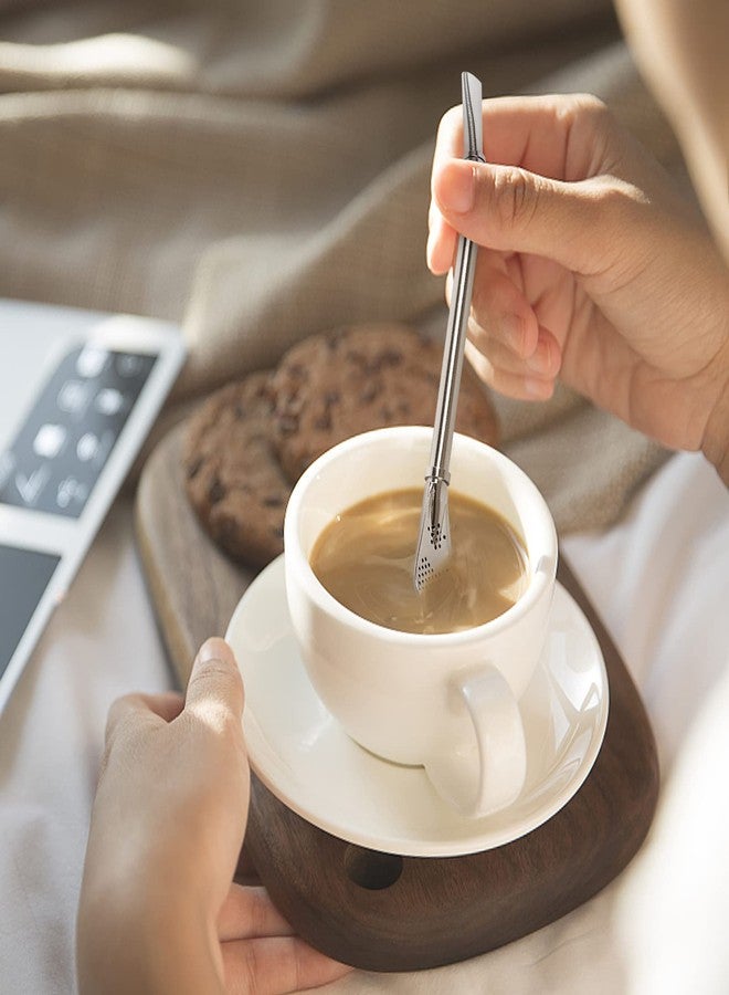 إستنك ماصة شرب يربا ماتي، ملعقة شرب قابلة لإعادة الاستخدام من الفولاذ المقاوم للصدأ، ماصة شرب يربا ماتي على شكل قرع، ملعقة مصفاة للشاي السائب والمشروبات القهوة، فضي - Image 3