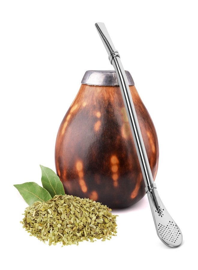 إستنك ماصة شرب يربا ماتي، ملعقة شرب قابلة لإعادة الاستخدام من الفولاذ المقاوم للصدأ، ماصة شرب يربا ماتي على شكل قرع، ملعقة مصفاة للشاي السائب والمشروبات القهوة، فضي - Image 1