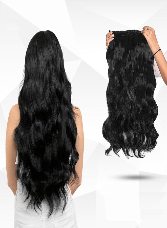 AHS Hair Extension 18 Inch | Artifice 5 Clip Curly Wavy Natural Looking Synthetic Thick Hair Extensions | Clip-In Styling Hair for Women & Girls. (BLACK) - Image 1