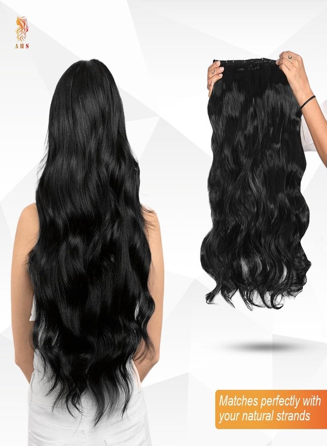 AHS Hair Extension 18 Inch | Artifice 5 Clip Curly Wavy Natural Looking Synthetic Thick Hair Extensions | Clip-In Styling Hair for Women & Girls. (BLACK) - Image 3