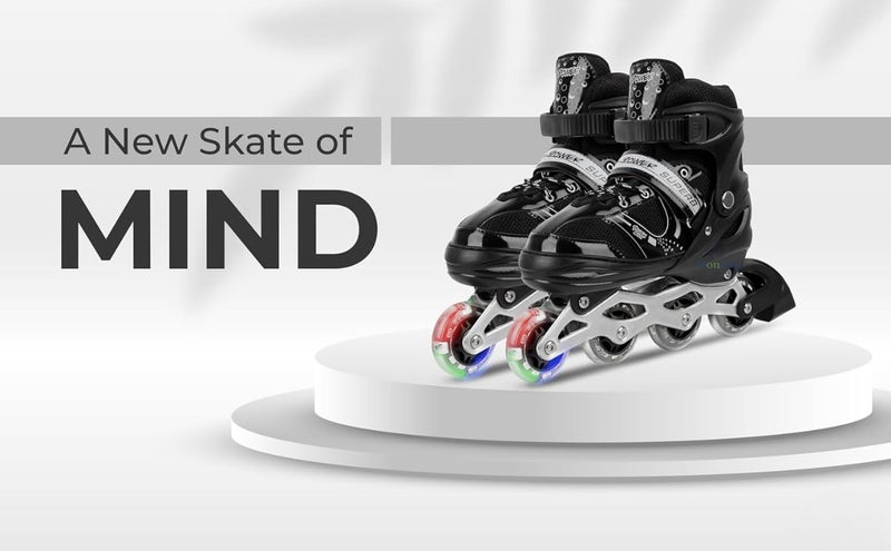 Qwick Click Adjustable Red Inline Skates with Light Up Wheels | Fun Roller Blades for Kids, Teens & Adults | Free Size with ABEC-7 Bearings | Durable, Comfortable & Stylish Roller Skating (Black) - Image 4