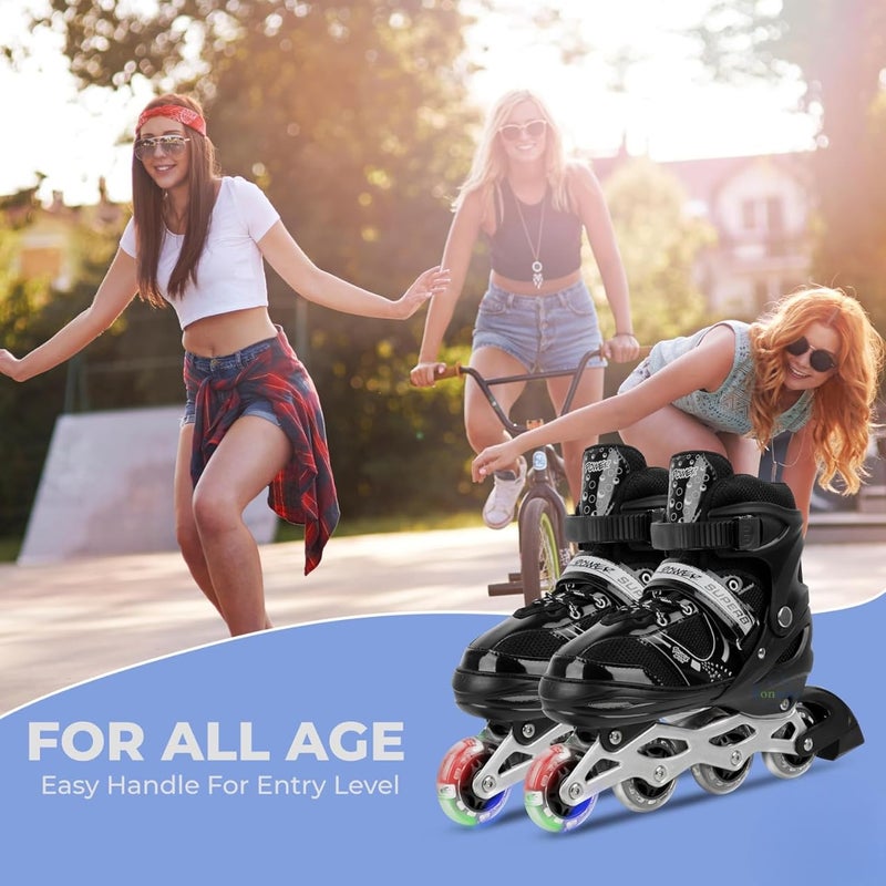 Qwick Click Adjustable Red Inline Skates with Light Up Wheels | Fun Roller Blades for Kids, Teens & Adults | Free Size with ABEC-7 Bearings | Durable, Comfortable & Stylish Roller Skating (Black) - Image 5