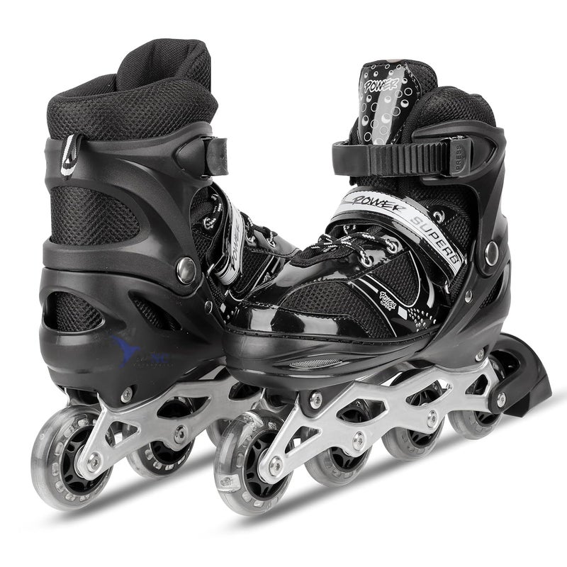 Qwick Click Adjustable Red Inline Skates with Light Up Wheels | Fun Roller Blades for Kids, Teens & Adults | Free Size with ABEC-7 Bearings | Durable, Comfortable & Stylish Roller Skating (Black) - Image 1