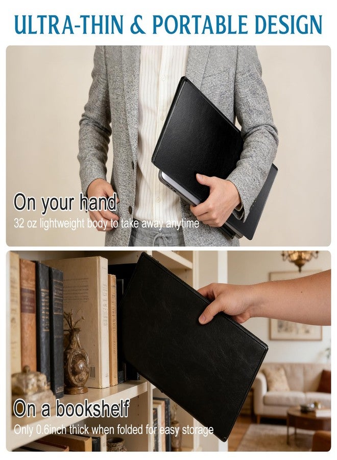 PRETYZOOM Foldable Laptop Stand & Tablet Holder for Desk, Portable Laptop Desk for Travel and Home Office, PU Leather Non-Slip Surface, 4 Adjustable Ergonomic Angles - Image 5