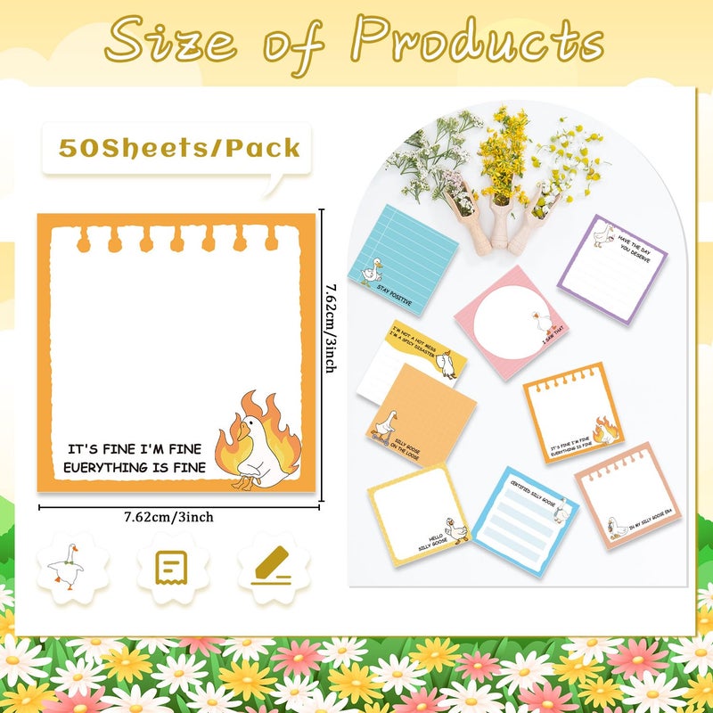 Aposwow Funny Sticky Notes Gifts - 9 Pack Funny Goose Notepads 3x3 Inch, Silly Work Gag Gifts for Coworkers, Fun Self-Stick Memo Pads Office School Supplies for Students (450 Sheets) - Image 2