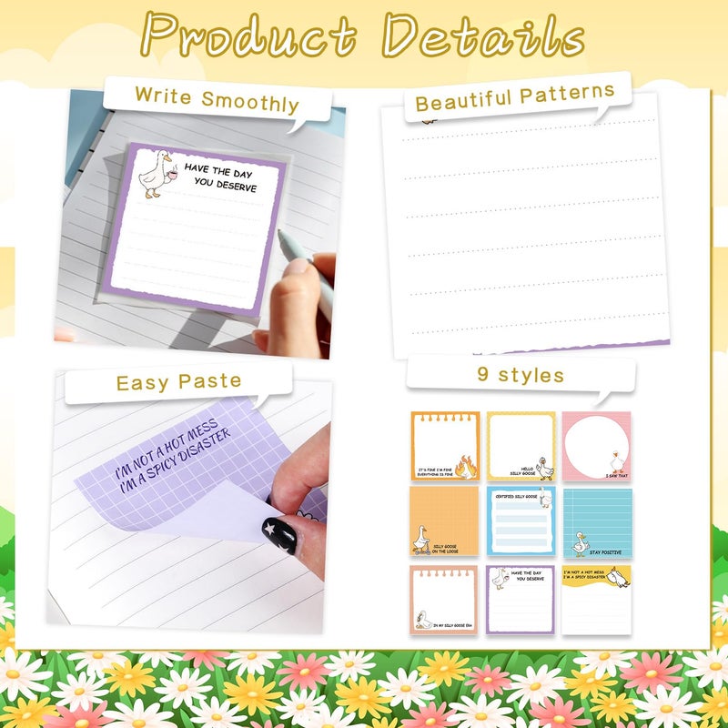 Aposwow Funny Sticky Notes Gifts - 9 Pack Funny Goose Notepads 3x3 Inch, Silly Work Gag Gifts for Coworkers, Fun Self-Stick Memo Pads Office School Supplies for Students (450 Sheets) - Image 3