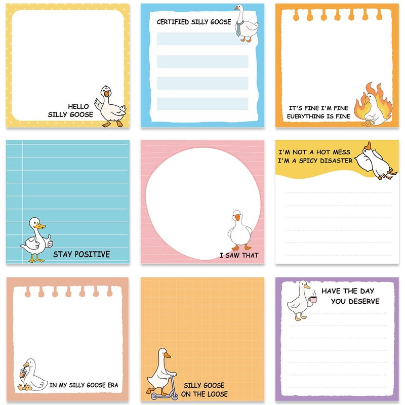 Aposwow Funny Sticky Notes Gifts - 9 Pack Funny Goose Notepads 3x3 Inch, Silly Work Gag Gifts for Coworkers, Fun Self-Stick Memo Pads Office School Supplies for Students (450 Sheets) - Image 1