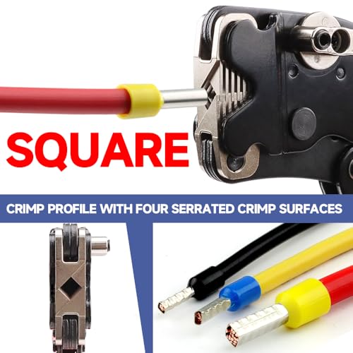 HKS Ferrule Crimping Tool Kit AWG 30-5 - Fixable Range with 1200PCS Red Copper Terimnals, Square Self-Adjusting Ratchet Crimper for End-Sleeves (16-4H with 1200PCS Kit) - Image 5
