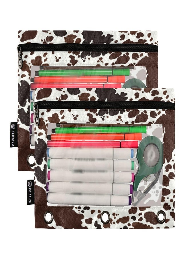 Kigai Cow Print Binder Pencil Pouch 3 Ring,Zipper Pencil Case with Clear Window Pencil Pouch 2 Pack for School Classroom Office Organizers - Image 2