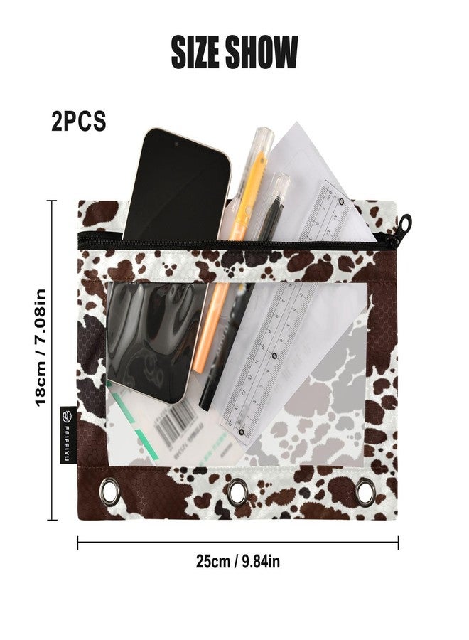 Kigai Cow Print Binder Pencil Pouch 3 Ring,Zipper Pencil Case with Clear Window Pencil Pouch 2 Pack for School Classroom Office Organizers - Image 3