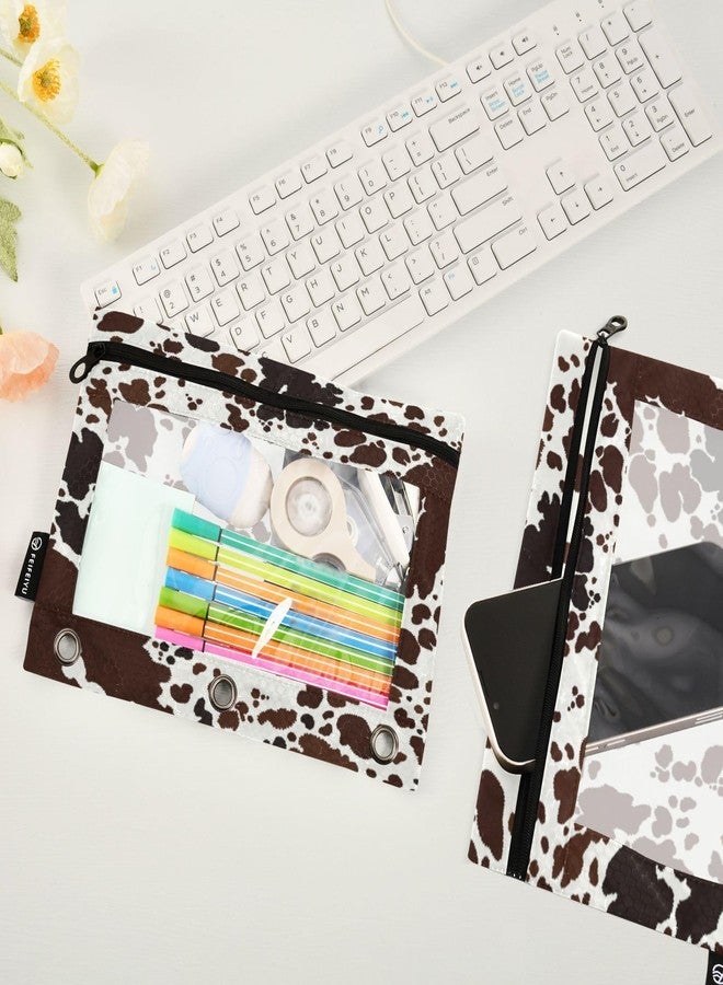 Kigai Cow Print Binder Pencil Pouch 3 Ring,Zipper Pencil Case with Clear Window Pencil Pouch 2 Pack for School Classroom Office Organizers - Image 4