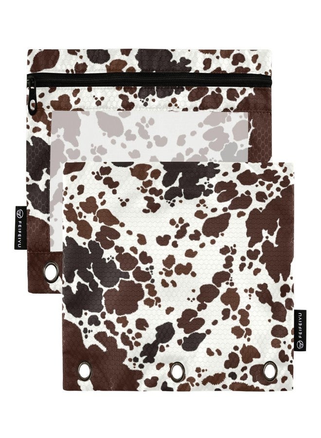 Kigai Cow Print Binder Pencil Pouch 3 Ring,Zipper Pencil Case with Clear Window Pencil Pouch 2 Pack for School Classroom Office Organizers - Image 1