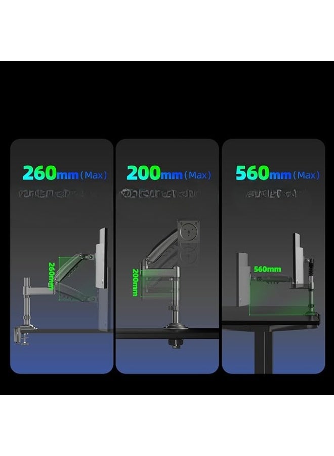 NB NORTH BAYOU NB ERGONOMIC Monitor Arm – Single Display Arm for 17"–32" Screens, 2–9 kg Load Capacity, Gas Spring PC Monitor Stand with Clamp & Grommet, VESA 75x75 - Image 5