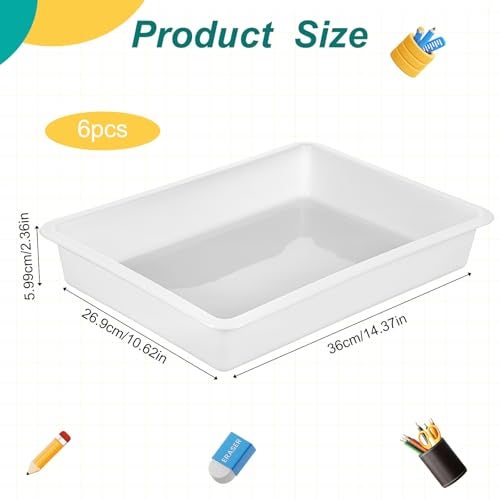 AojSup 6 Pack Classroom Turn in Bins 1437 x 1062 x 236 Inches White Plastic Paper Trays for Classroom Organization Large Letter Size Flat Storage Bins for School Office - Image 3