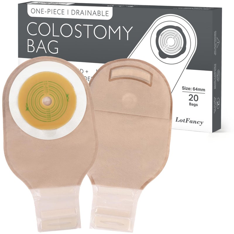 LotFancy Colostomy Bags, Pack of 20, Ostomy Supplies, One-Piece Drainable Pouches with Closure for Ileostomy Stoma Care, Cut-to-Fit, Max 64mm - Image 1