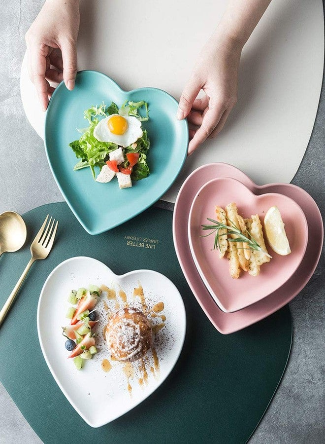 FUYU 2pcs Colorful Matte Heart Shaped Ceramic Dinner Plate for Salad, Dessert, and Steak - Image 4