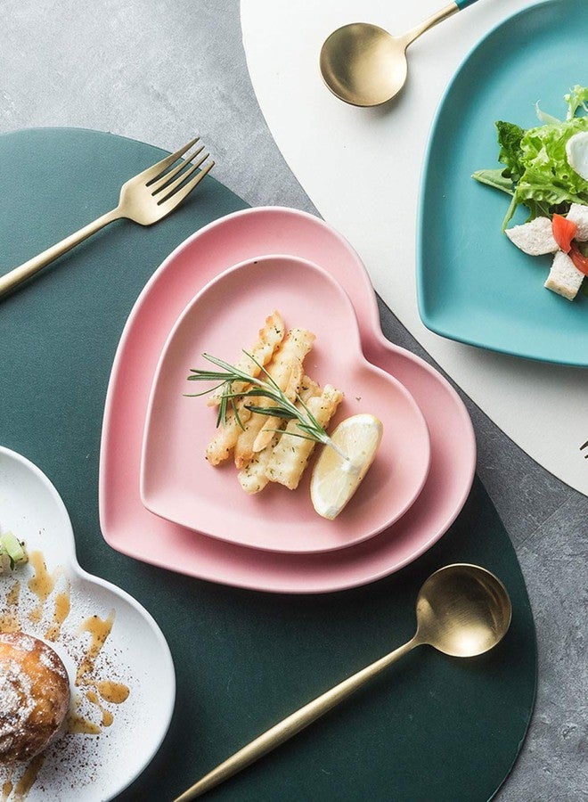 FUYU 2pcs Colorful Matte Heart Shaped Ceramic Dinner Plate for Salad, Dessert, and Steak - Image 3