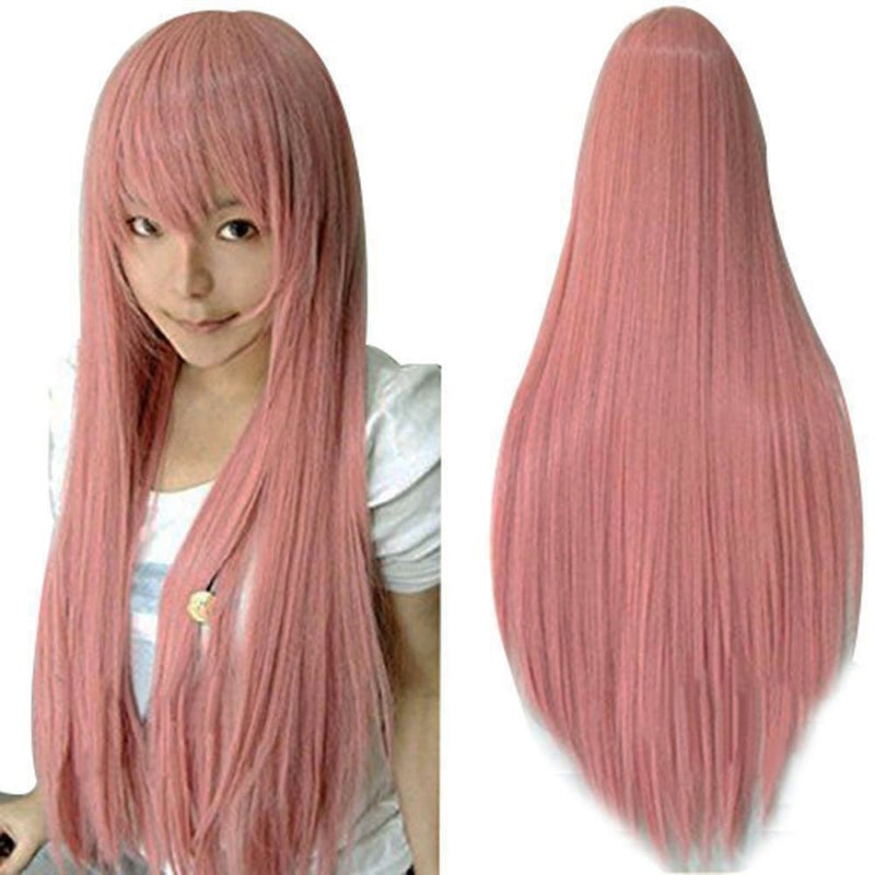 ANOGOL Hair Cap+32Inch/80cm Pink Wig Peluca Rosa For Anime Cosplay Women, Long Pink Wig Colored Wigs For Women Halloween Costumes, Synthetic Wig Straight Wig For Halloween Costumes Women Wigs Cosplay - Image 1