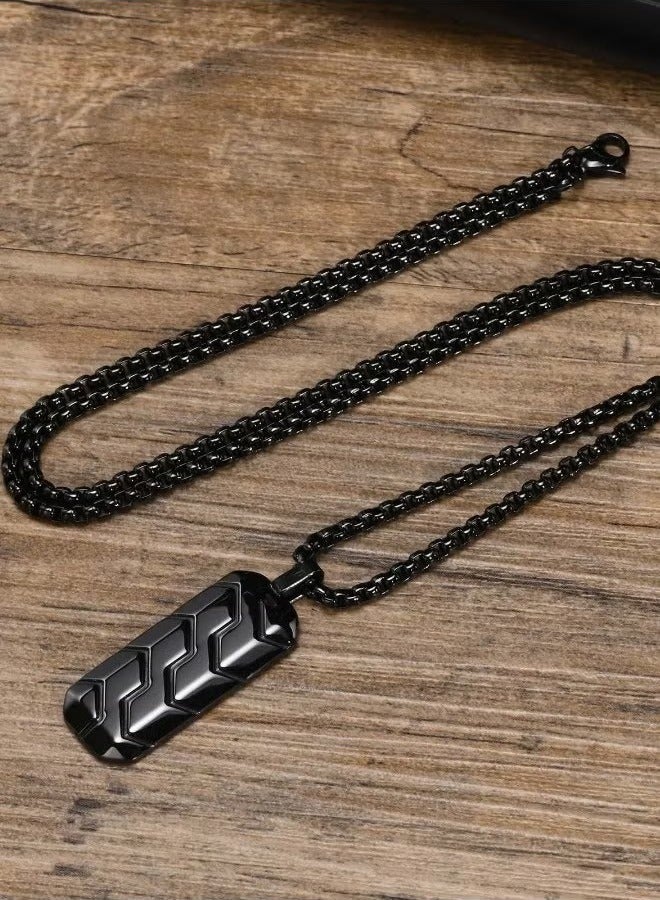 قلادة رجالية من الفولاذ المقاوم للصدأ بتصميم هندسي للإطارات (أسود، 60 سم) - Image 4