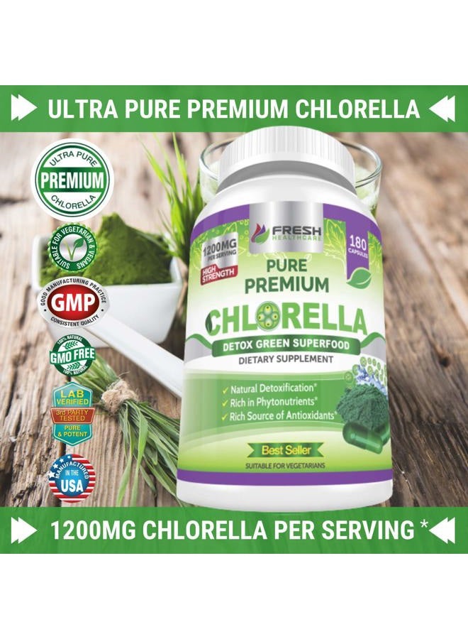 FRESH HEALTHCARE Premium Chlorella Supplement, 1200mg Pure Vegan Powder Capsules, 180 Chlorophyll and CFG Pills, Natural Detox Superfood, Naturally Contains B Vitamins and Minerals - Image 2