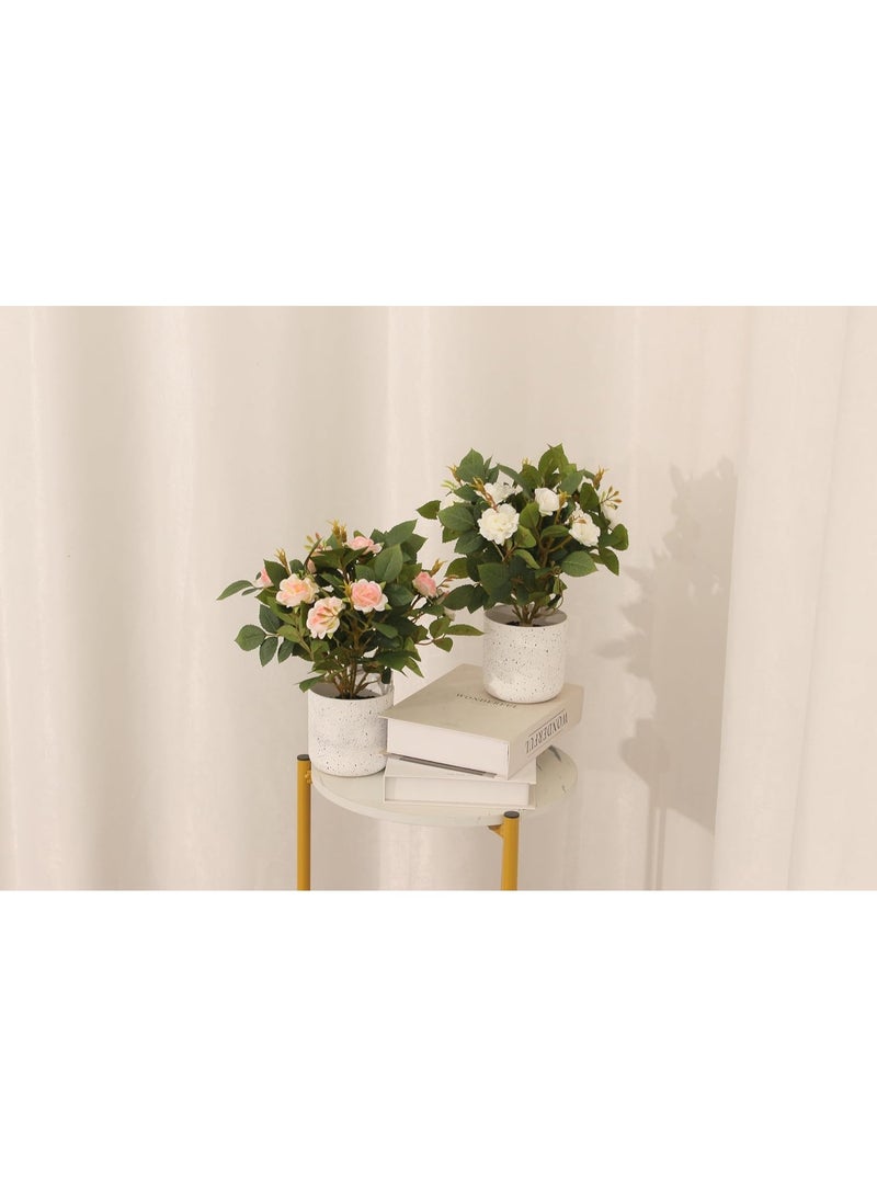 MARCOLO Artificial Rose Plant with Pot, Faux Pink Rose Flowers Decorative Indoor Plant for Home, Office, Table & Living Room Decor, Realistic Flower Arrangement 25 cm - Image 4