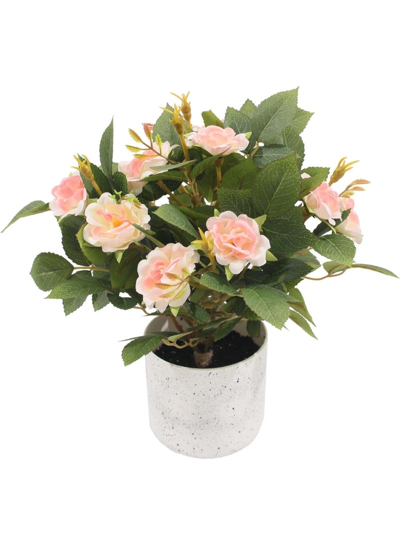 MARCOLO Artificial Rose Plant with Pot, Faux Pink Rose Flowers Decorative Indoor Plant for Home, Office, Table & Living Room Decor, Realistic Flower Arrangement 25 cm - Image 1