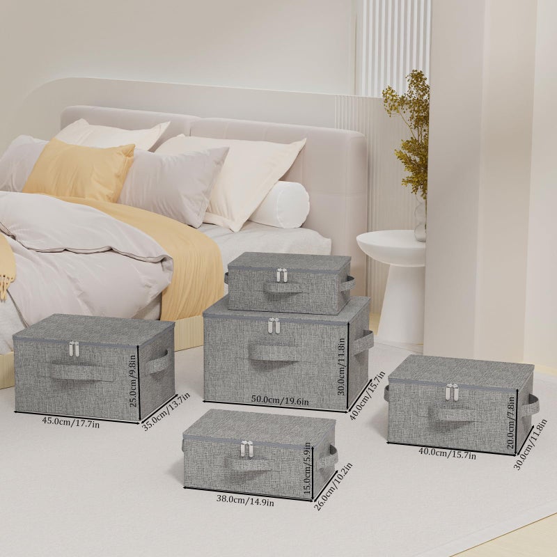 ENUMAIL Blanket Bags with Lid, Foldable Underbed Storage Bins, Home Basket Container for Organizing Clothes, Shoes, Pillows, 14.9x10.2x5.9Inches, Grey, 2 Pack - Image 4