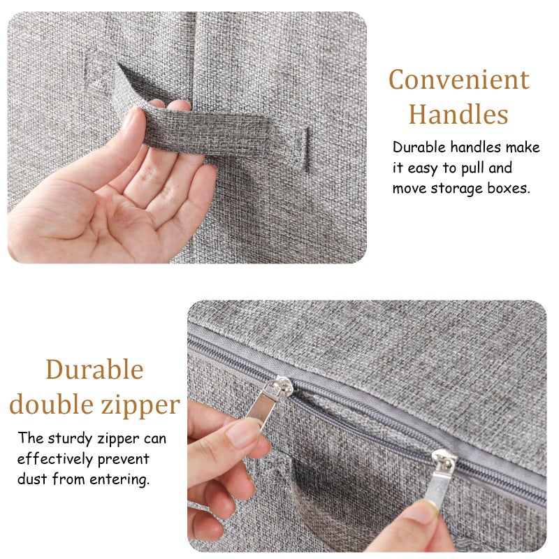 ENUMAIL Blanket Bags with Lid, Foldable Underbed Storage Bins, Home Basket Container for Organizing Clothes, Shoes, Pillows, 14.9x10.2x5.9Inches, Grey, 2 Pack - Image 5