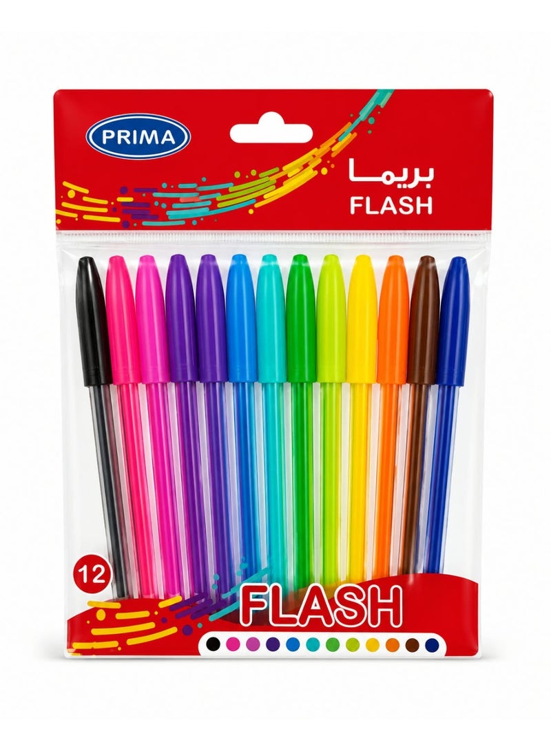 Prima flash ballpoint pen set of 12 assorted colors - multicolor - Image 1