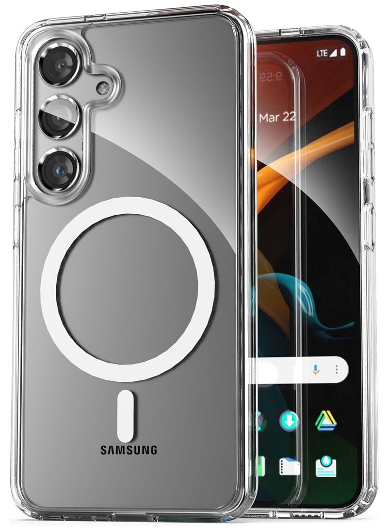فواتير جراب شفاف مغناطيسي هجين لهاتف Samsung Galaxy S25 متوافق مع Samsung Galaxy S25، متوافق مع MagSafe، كمبيوتر شخصي مع تقنية TPU الهجينة (Samsung Galaxy S25) - Image 4