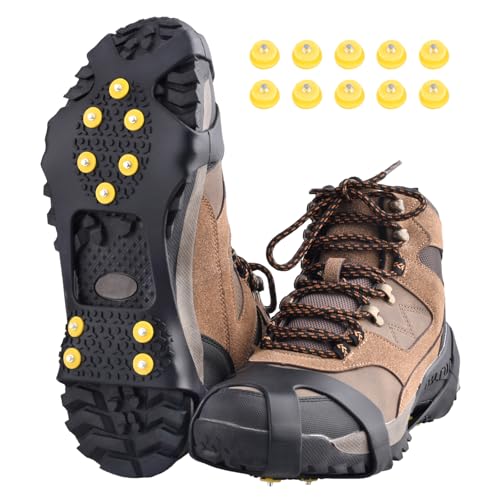TRIWONDER Ice Cleats for Shoes and Boots 10-Stud Anti Slip Ice Grips Snow Crampons Traction Cleats Hiking Fishing Walking Gear (L, Black) - Image 1