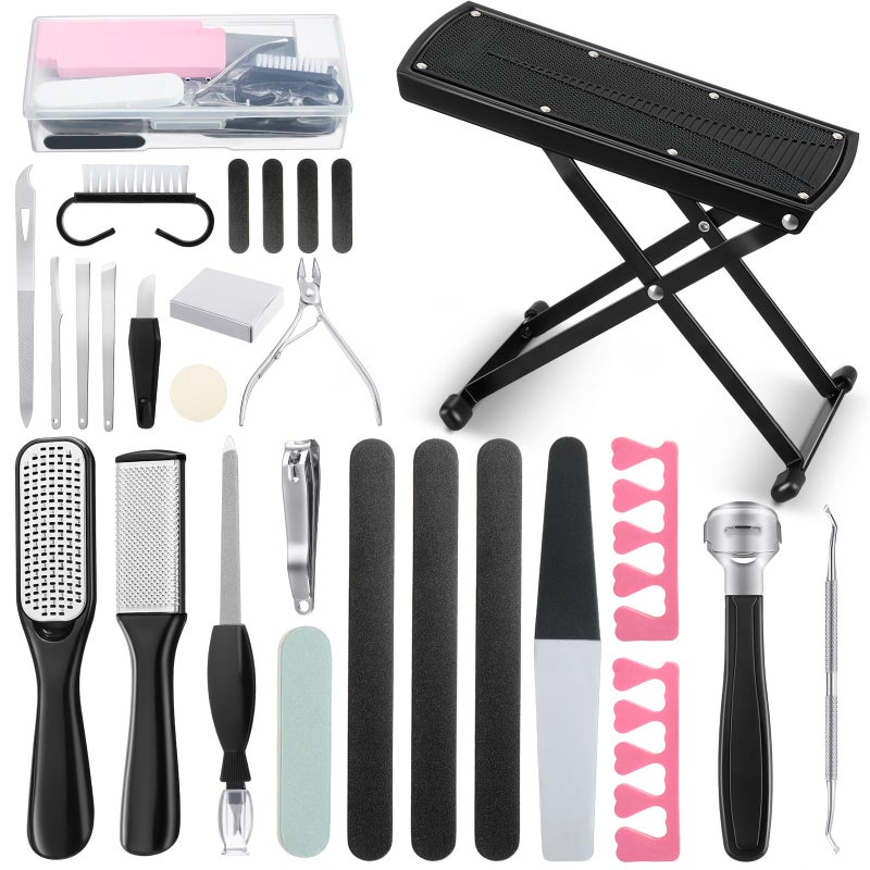 Gisafai Gisafai 27 Pcs Pedicure Kit Professional Pedicure Tools Pedicure Foot Rest Foot Scrubber Dead Skin Remover Non Slip Pedicure Stand Foot Care Kit for Home Salon Care Men Women Foot Callus Remover