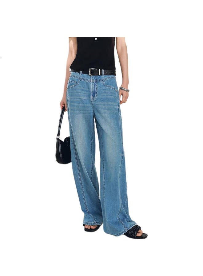 Waxbird Taiping Bird Women'S High Waist Wide Leg Jeans With Cool Feeling, Summer Washed Loose Straight Leg Pants, Denim Medium Blue, Size M - Image 2