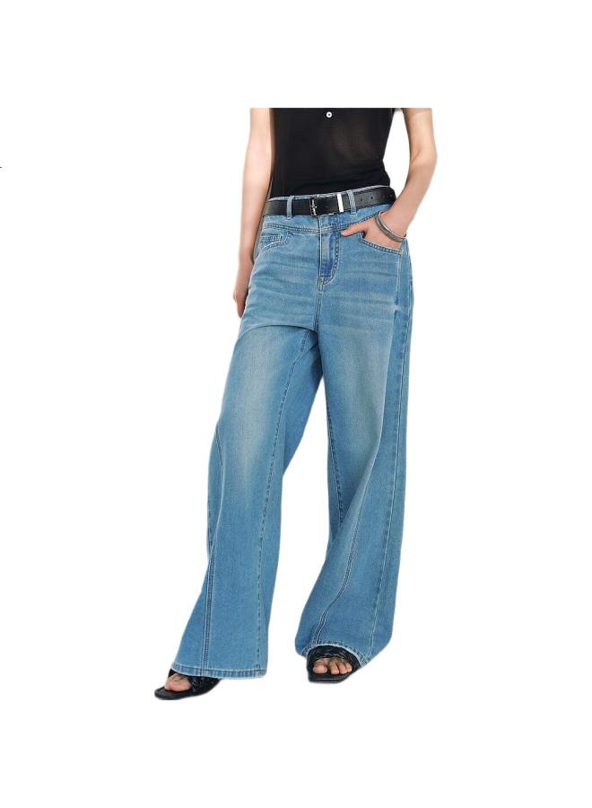 Waxbird Taiping Bird Women'S High Waist Wide Leg Jeans With Cool Feeling, Summer Washed Loose Straight Leg Pants, Denim Medium Blue, Size M - Image 1