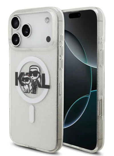 كارل لاغرفيلد جراب iPhone 17 Pro Max MagSafe IML Glitter مع Karl & Choupette / حماية من السقوط / سهل التركيب / تصميم رفيع / خفيف الوزن / غطاء خلفي - شفاف
