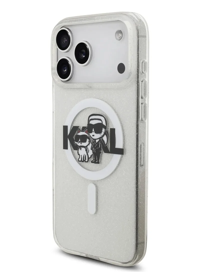 كارل لاغرفيلد جراب iPhone 17 Pro Max MagSafe IML Glitter مع Karl & Choupette / حماية من السقوط / سهل التركيب / تصميم رفيع / خفيف الوزن / غطاء خلفي - شفاف