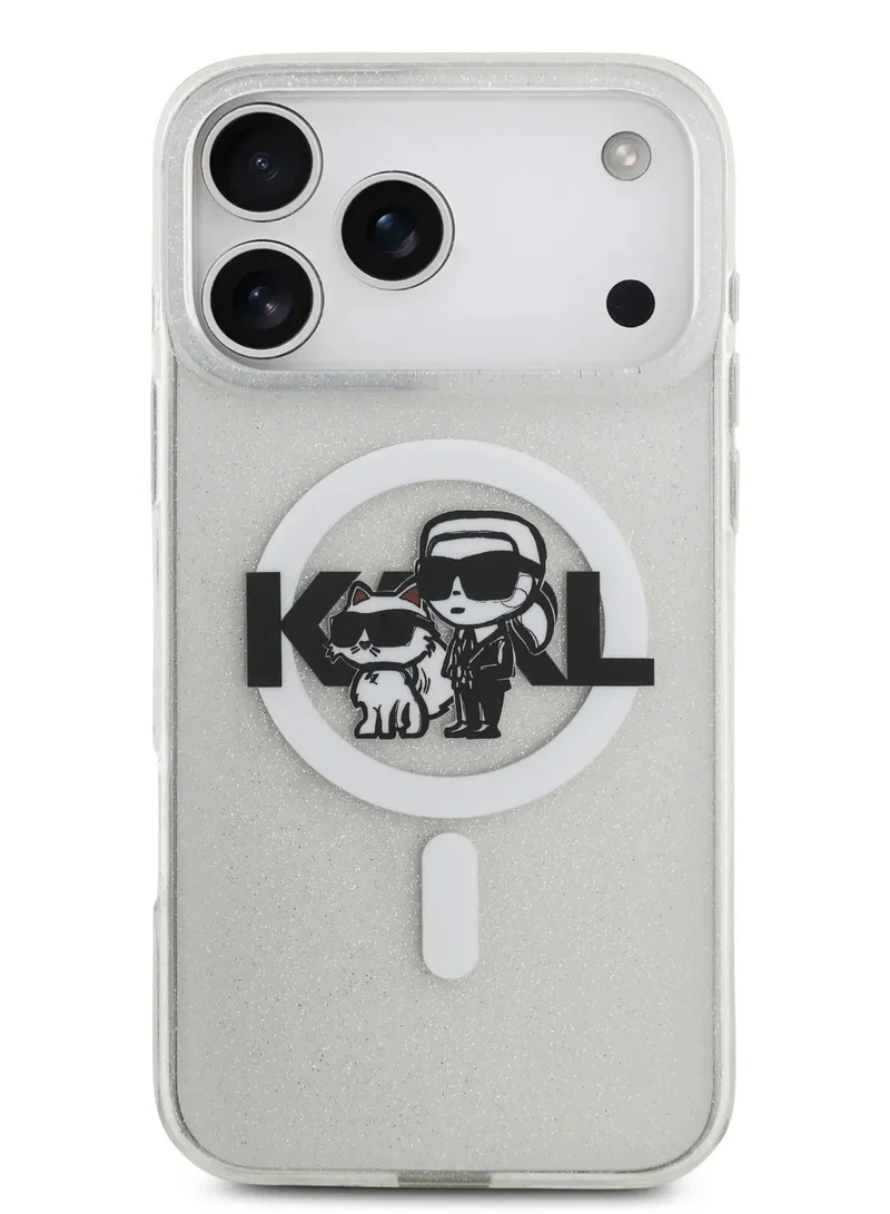 Karl Lagerfeld iPhone 17 Pro Max MagSafe IML Glitter Case With Karl & Choupette / Drop Protection / Easy Snap-On / Slim Profile / Lightweight / Back Cover - Transparent