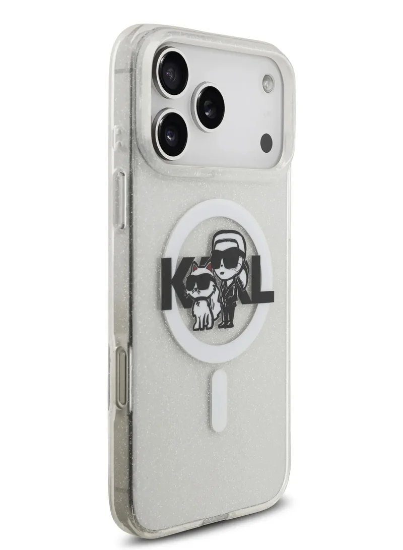 كارل لاغرفيلد جراب iPhone 17 Pro Max MagSafe IML Glitter مع Karl & Choupette / حماية من السقوط / سهل التركيب / تصميم رفيع / خفيف الوزن / غطاء خلفي - شفاف