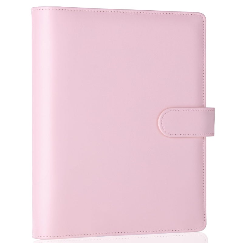 Antner A5 PU Leather Binder 6 Ring Notebook Photocard Budget Binder Cover for A5 Refill Paper, Refillable Loose Leaf Personal Planner Organizer Binder with Magnetic Buckle, Pink - Image 1