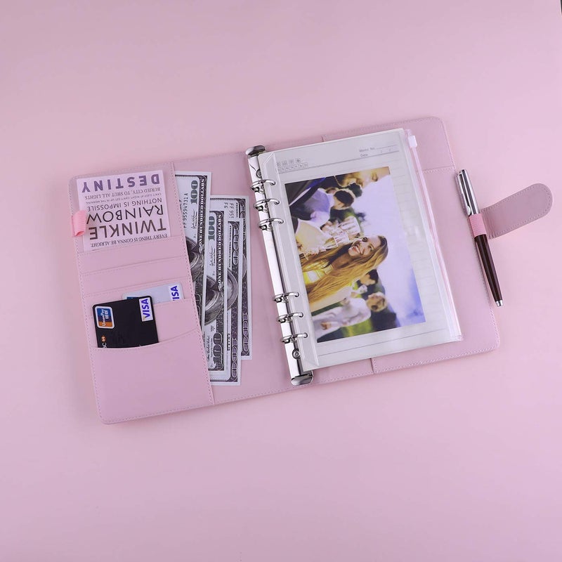 Antner A5 PU Leather Binder 6 Ring Notebook Photocard Budget Binder Cover for A5 Refill Paper, Refillable Loose Leaf Personal Planner Organizer Binder with Magnetic Buckle, Pink - Image 3