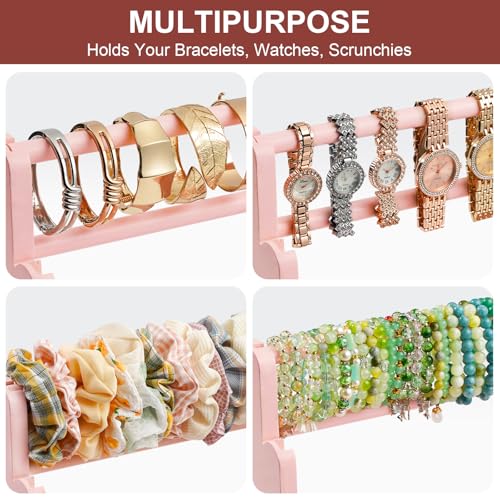 Emfogo Bracelet Holder 4 Tier Bracelet Organizer Storage for Bracelets Bangles Watch Scrunchies Rustic Wood Jewelry Organizer Display for Home Vendors Craft Shows and StorePink - Image 3