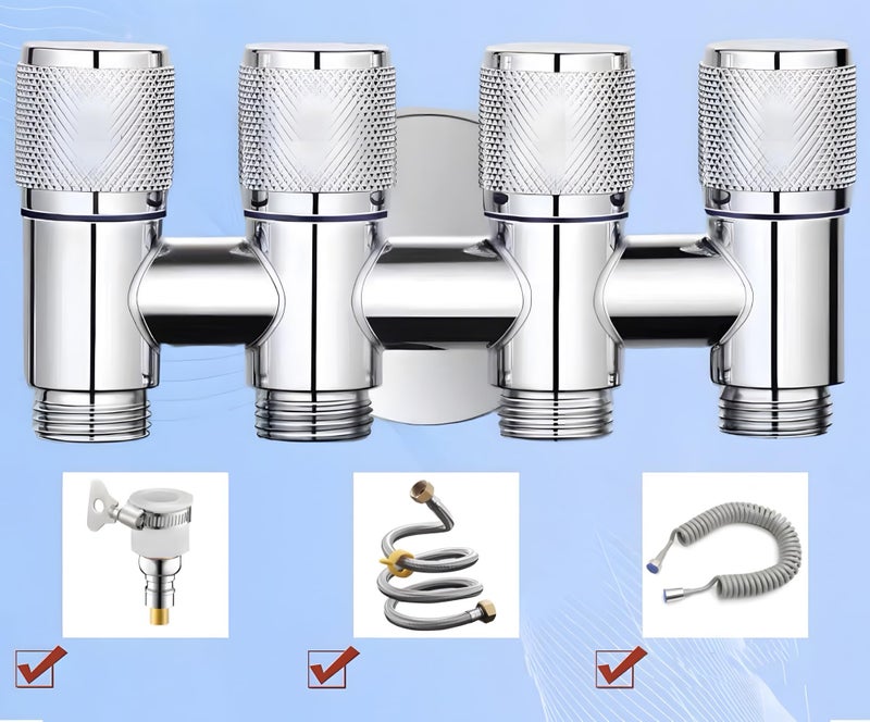 24x7 eMall 4 in 1 Angular Angle Valve Black Triple Tap for Bathroom, Geyser | Luxury Series Three-Way Angle Valve 4 in 1 valve for Bathroom Three Way Tap Silver Chrome Washing Machine. 15 x 6.5 cm - Image 5
