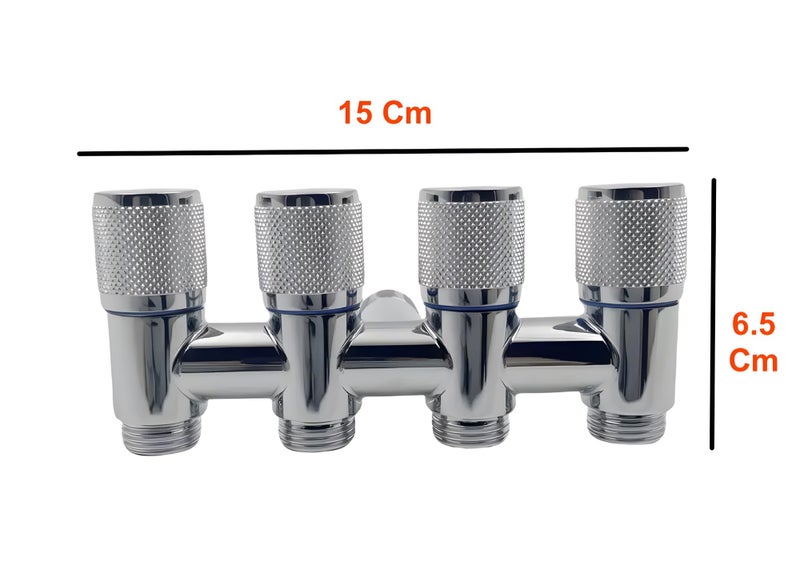 24x7 eMall 4 in 1 Angular Angle Valve Black Triple Tap for Bathroom, Geyser | Luxury Series Three-Way Angle Valve 4 in 1 valve for Bathroom Three Way Tap Silver Chrome Washing Machine. 15 x 6.5 cm - Image 4