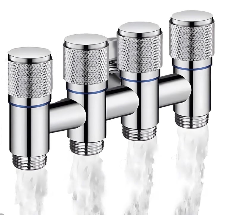 24x7 eMall 4 in 1 Angular Angle Valve Black Triple Tap for Bathroom, Geyser | Luxury Series Three-Way Angle Valve 4 in 1 valve for Bathroom Three Way Tap Silver Chrome Washing Machine. 15 x 6.5 cm - Image 1